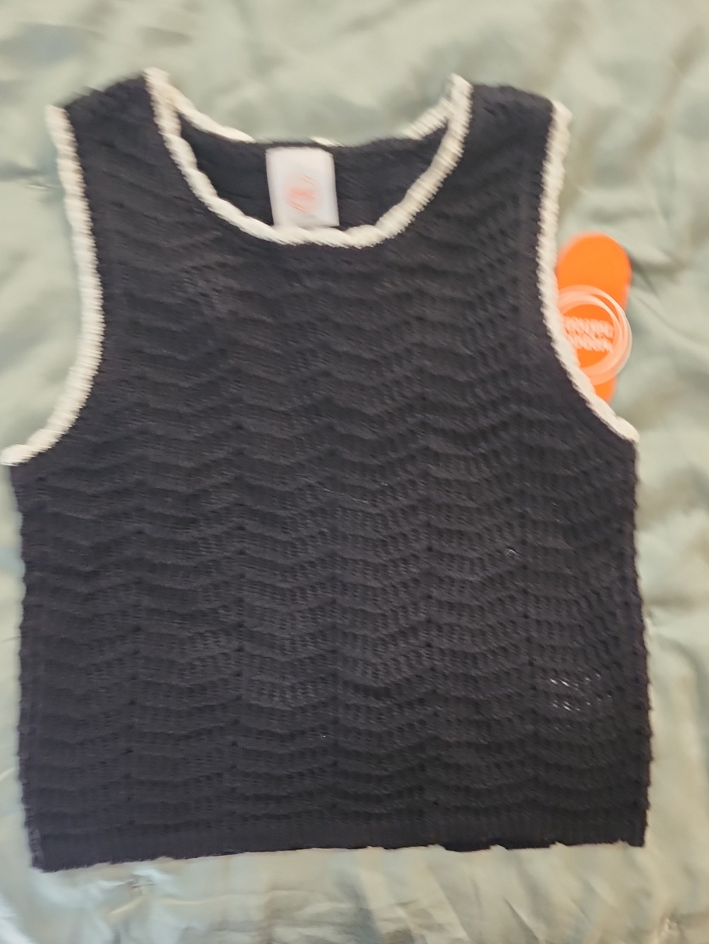 Sleeveless Navy Crochet Tank with White Trim - Kids